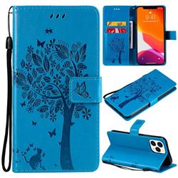 Embossing Butterfly Tree Leather Wallet Case for iPhone 13 Pro Max (6.7 inch) - Blue