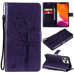 Embossing Butterfly Tree Leather Wallet Case for iPhone 13 Pro Max (6.7 inch) - Purple