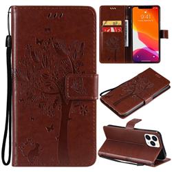 Embossing Butterfly Tree Leather Wallet Case for iPhone 13 Pro Max (6.7 inch) - Coffee