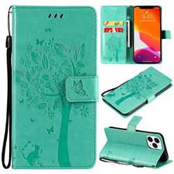 Embossing Butterfly Tree Leather Wallet Case for iPhone 13 Pro Max (6.7 inch) - Cyan