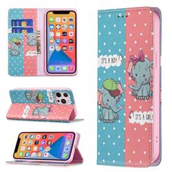 Elephant Boy and Girl Slim Magnetic Attraction Wallet Flip Cover for iPhone 13 Pro Max (6.7 inch)