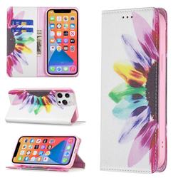 Sun Flower Slim Magnetic Attraction Wallet Flip Cover for iPhone 13 Pro Max (6.7 inch)