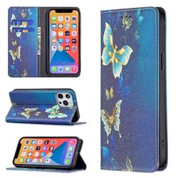 Gold Butterfly Slim Magnetic Attraction Wallet Flip Cover for iPhone 13 Pro Max (6.7 inch)
