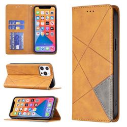 Prismatic Slim Magnetic Sucking Stitching Wallet Flip Cover for iPhone 13 Pro Max (6.7 inch) - Yellow