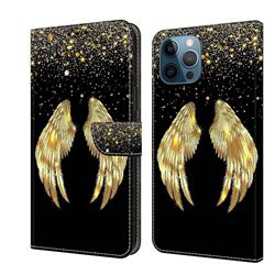 Golden Angel Wings Crystal PU Leather Protective Wallet Case Cover for iPhone 13 Pro Max (6.7 inch)