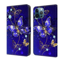 Blue Diamond Butterfly Crystal PU Leather Protective Wallet Case Cover for iPhone 13 Pro Max (6.7 inch)