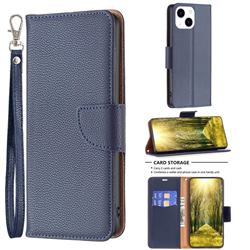Classic Luxury Litchi Leather Phone Wallet Case for iPhone 14 (6.1 inch) - Blue