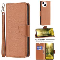 Classic Luxury Litchi Leather Phone Wallet Case for iPhone 14 (6.1 inch) - Brown