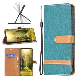 Jeans Cowboy Denim Leather Wallet Case for iPhone 14 (6.1 inch) - Green