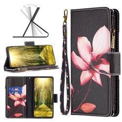 Lotus Flower Binfen Color BF03 Retro Zipper Leather Wallet Phone Case for iPhone 14 (6.1 inch)