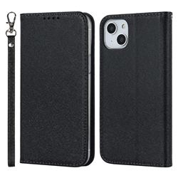 Ultra Slim Magnetic Automatic Suction Silk Lanyard Leather Flip Cover for iPhone 14 (6.1 inch) - Black
