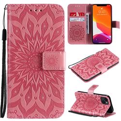 Embossing Sunflower Leather Wallet Case for iPhone 14 (6.1 inch) - Pink