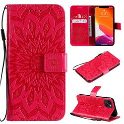 Embossing Sunflower Leather Wallet Case for iPhone 14 (6.1 inch) - Red