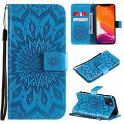 Embossing Sunflower Leather Wallet Case for iPhone 14 (6.1 inch) - Blue