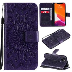 Embossing Sunflower Leather Wallet Case for iPhone 14 (6.1 inch) - Purple