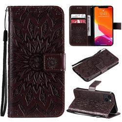 Embossing Sunflower Leather Wallet Case for iPhone 14 (6.1 inch) - Brown