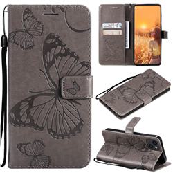 Embossing 3D Butterfly Leather Wallet Case for iPhone 14 (6.1 inch) - Gray