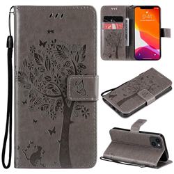 Embossing Butterfly Tree Leather Wallet Case for iPhone 14 (6.1 inch) - Grey