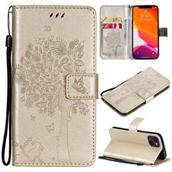 Embossing Butterfly Tree Leather Wallet Case for iPhone 14 (6.1 inch) - Champagne