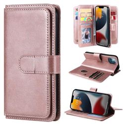Multi-function Ten Card Slots and Photo Frame PU Leather Wallet Phone Case Cover for iPhone 14 (6.1 inch) - Rose Gold