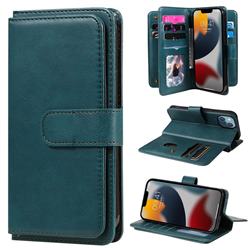 Multi-function Ten Card Slots and Photo Frame PU Leather Wallet Phone Case Cover for iPhone 14 (6.1 inch) - Dark Green