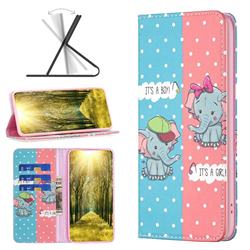 Elephant Boy and Girl Slim Magnetic Attraction Wallet Flip Cover for iPhone 14 (6.1 inch)