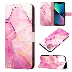 Pink Purple Marble Leather Wallet Protective Case for iPhone 14 (6.1 inch)