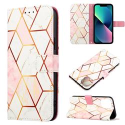 Pink White Marble Leather Wallet Protective Case for iPhone 14 (6.1 inch)