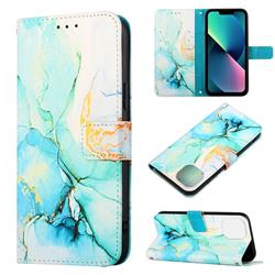 Green Illusion Marble Leather Wallet Protective Case for iPhone 14 (6.1 inch)