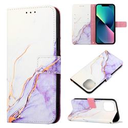 Purple White Marble Leather Wallet Protective Case for iPhone 14 (6.1 inch)