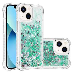 Dynamic Liquid Glitter Sand Quicksand TPU Case for iPhone 14 (6.1 inch) - Green Love Heart