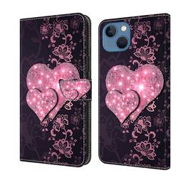 Lace Heart Crystal PU Leather Protective Wallet Case Cover for iPhone 14 (6.1 inch)