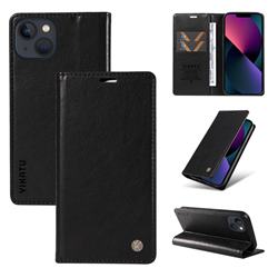 YIKATU Litchi Card Magnetic Automatic Suction Leather Flip Cover for iPhone 14 (6.1 inch) - Black