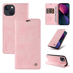 YIKATU Litchi Card Magnetic Automatic Suction Leather Flip Cover for iPhone 14 (6.1 inch) - Pink