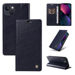 YIKATU Litchi Card Magnetic Automatic Suction Leather Flip Cover for iPhone 14 (6.1 inch) - Navy Blue