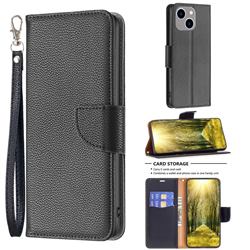 Classic Luxury Litchi Leather Phone Wallet Case for iPhone 14 Plus (6.7 inch) - Black