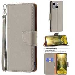 Classic Luxury Litchi Leather Phone Wallet Case for iPhone 14 Plus (6.7 inch) - Gray