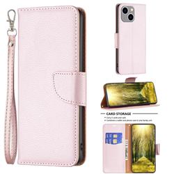 Classic Luxury Litchi Leather Phone Wallet Case for iPhone 14 Max (6.7 inch) - Golden
