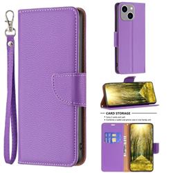 Classic Luxury Litchi Leather Phone Wallet Case for iPhone 14 Max (6.7 inch) - Purple