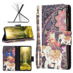 Totem Flower Elephant Binfen Color BF03 Retro Zipper Leather Wallet Phone Case for iPhone 14 Plus (6.7 inch)