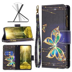 Golden Shining Butterfly Binfen Color BF03 Retro Zipper Leather Wallet Phone Case for iPhone 14 Plus (6.7 inch)