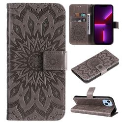 Embossing Sunflower Leather Wallet Case for iPhone 14 Plus (6.7 inch) - Gray