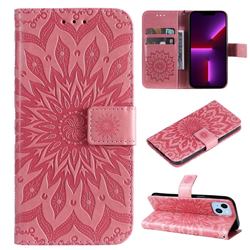 Embossing Sunflower Leather Wallet Case for iPhone 14 Plus (6.7 inch) - Pink