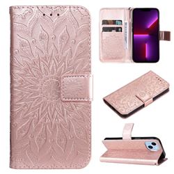 Embossing Sunflower Leather Wallet Case for iPhone 14 Plus (6.7 inch) - Rose Gold