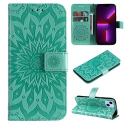 Embossing Sunflower Leather Wallet Case for iPhone 14 Plus (6.7 inch) - Green