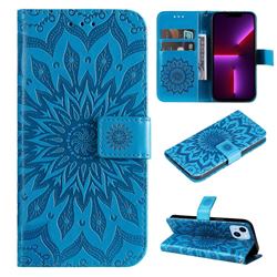 Embossing Sunflower Leather Wallet Case for iPhone 14 Plus (6.7 inch) - Blue