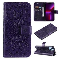 Embossing Sunflower Leather Wallet Case for iPhone 14 Plus (6.7 inch) - Purple
