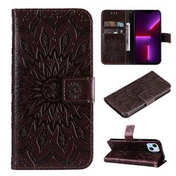 Embossing Sunflower Leather Wallet Case for iPhone 14 Plus (6.7 inch) - Brown