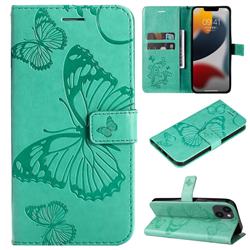 Embossing 3D Butterfly Leather Wallet Case for iPhone 14 Plus (6.7 inch) - Green