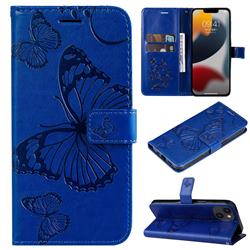 Embossing 3D Butterfly Leather Wallet Case for iPhone 14 Plus (6.7 inch) - Blue